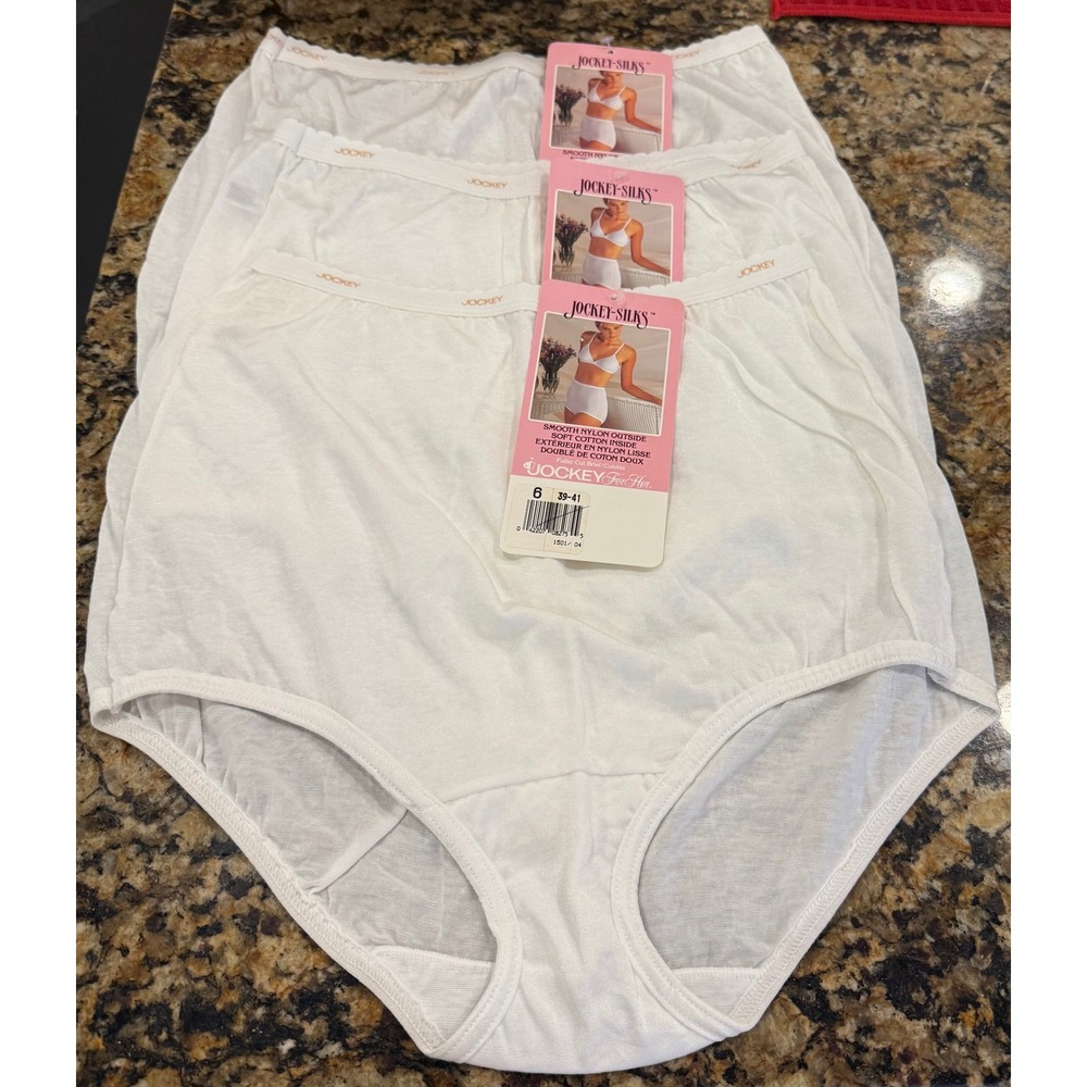 Jockey Silks Womens Size 6 Briefs White 3 Pack Nylon Cotton Blend Vintage NEW